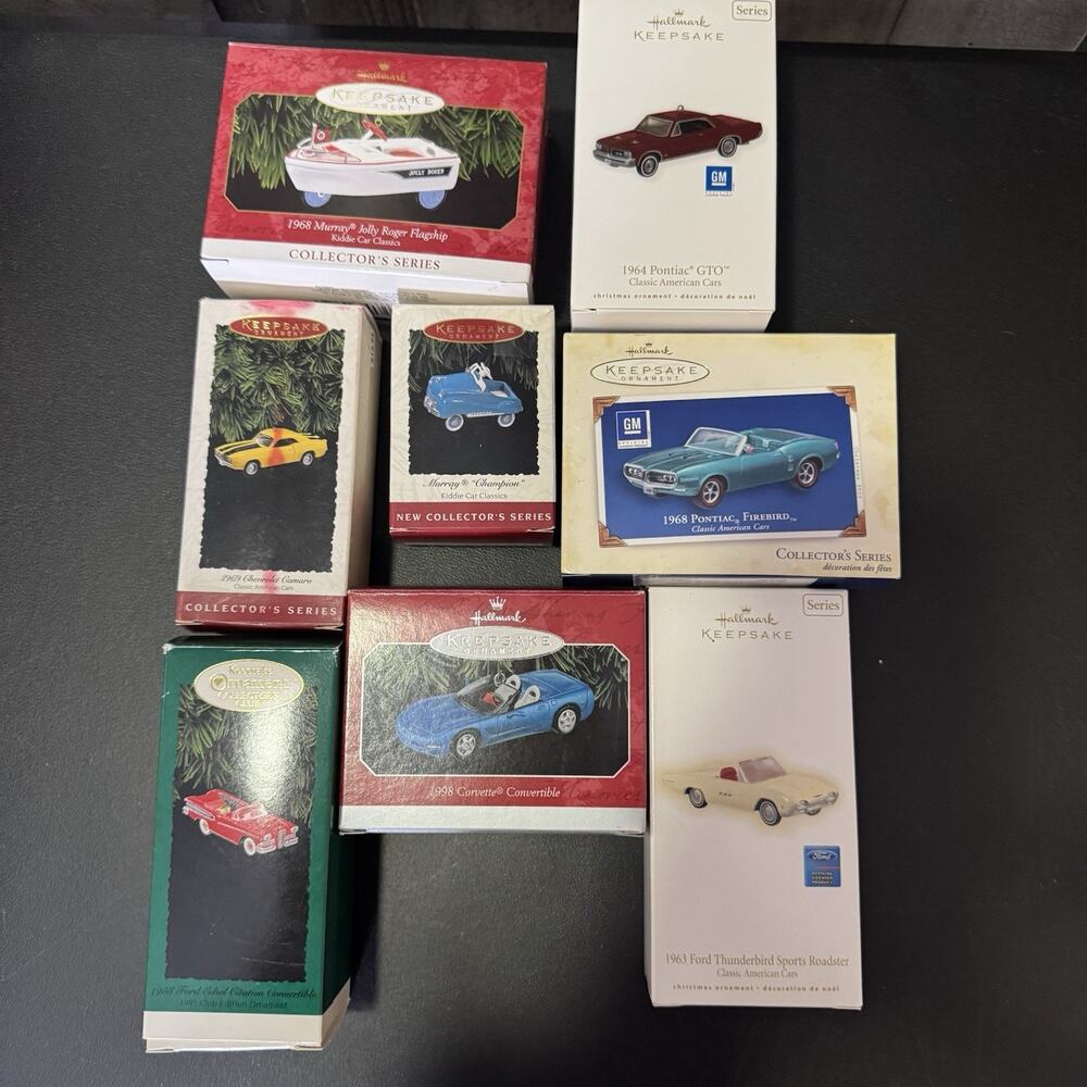 Lot of 8 1994-09 Hallmark Keepsake Die-Cast Metal & Car Christmas Tree Ornaments